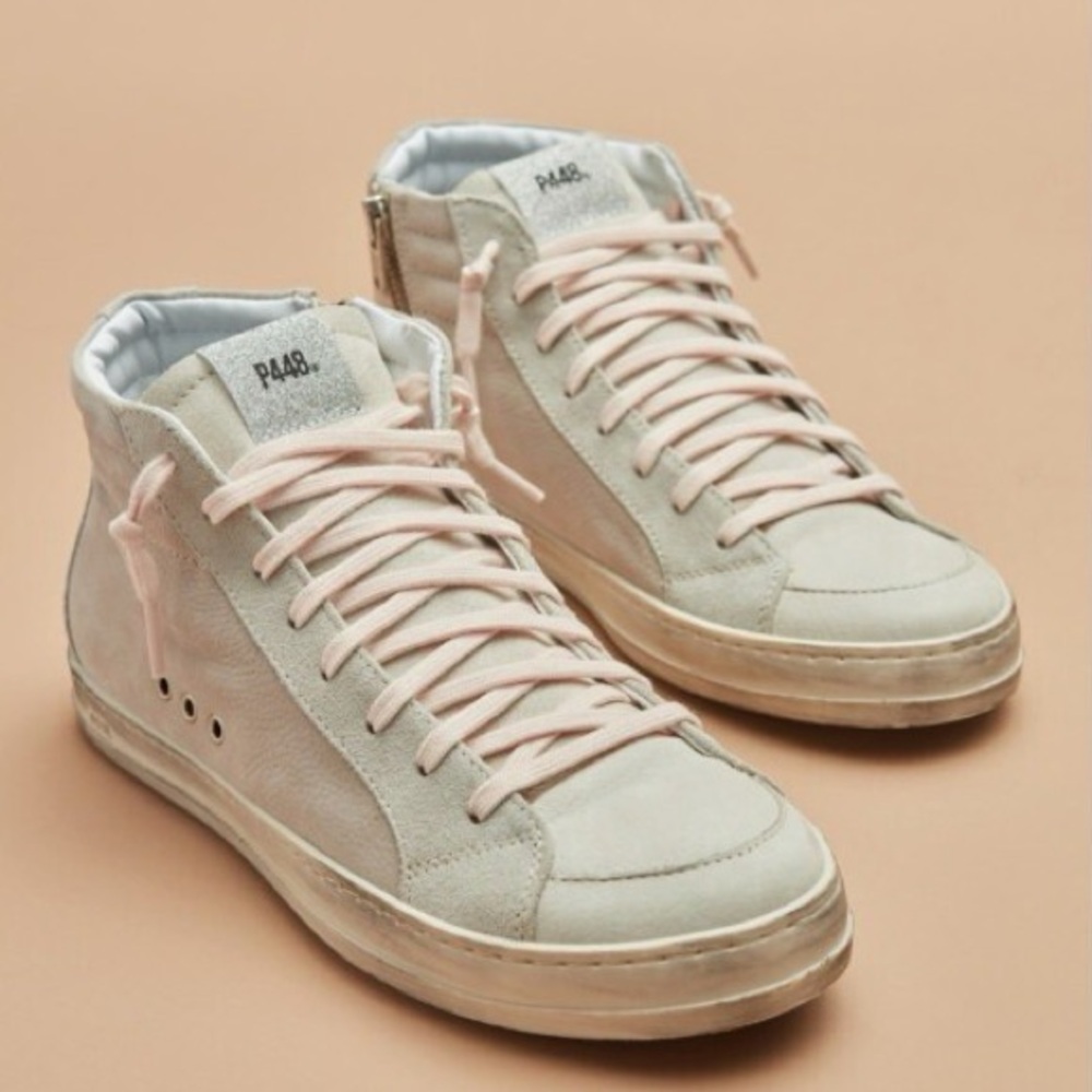P448 High Top Skate Sneakers Size 38 in Beige and Crystal
